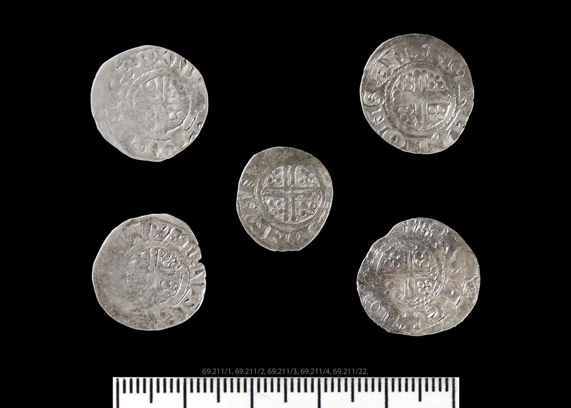 silver coins [left to right from the top:- 69.211/22 &amp; 69.211/2; middle 69.211/4; bottom 69.211/3 &amp; 69.211/1]