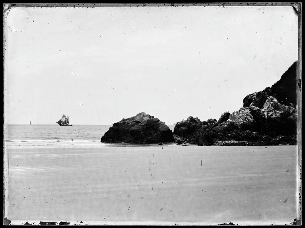 Sailing Ship off Caswell (glass negative)