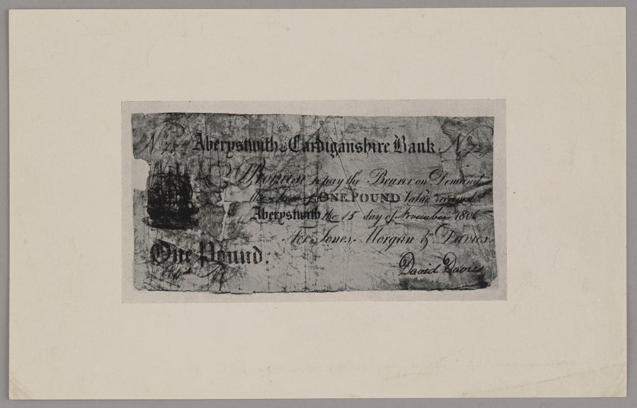 Print of Aberystwith &amp; Cardiganshire Bank one pound bank note, 1806