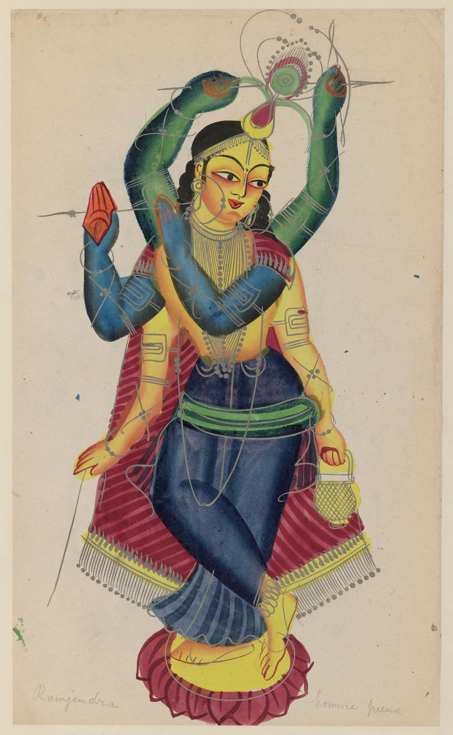 Vishna in three incarnations (the upperarms are Ramas's and the blue arms are Krishna's)