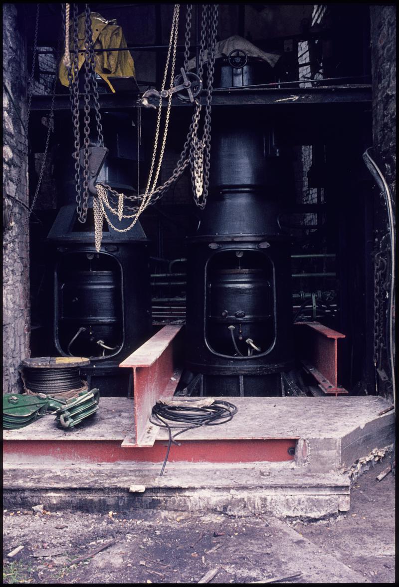 Colour film slide showing the two sulphur pumps at Llanover which replaced the two Davey steam pumps in 1932.