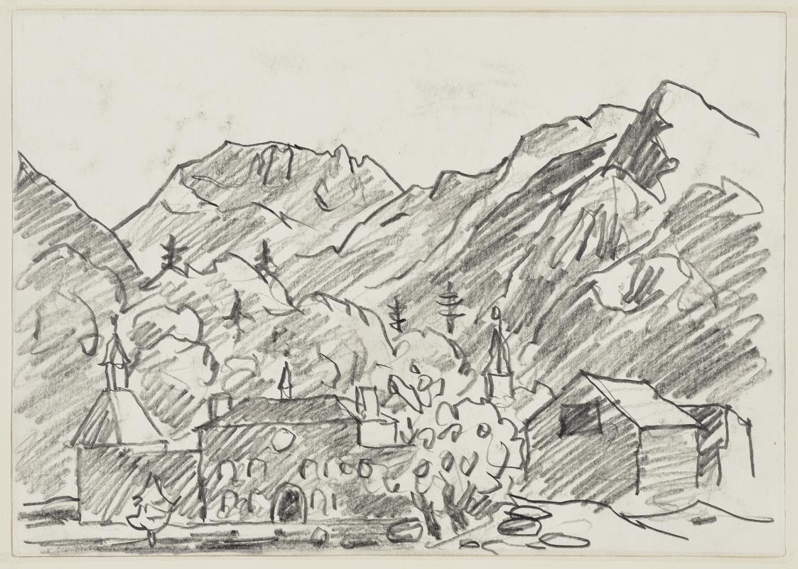 View of the National Slate Museum, Llanberis, with mountains