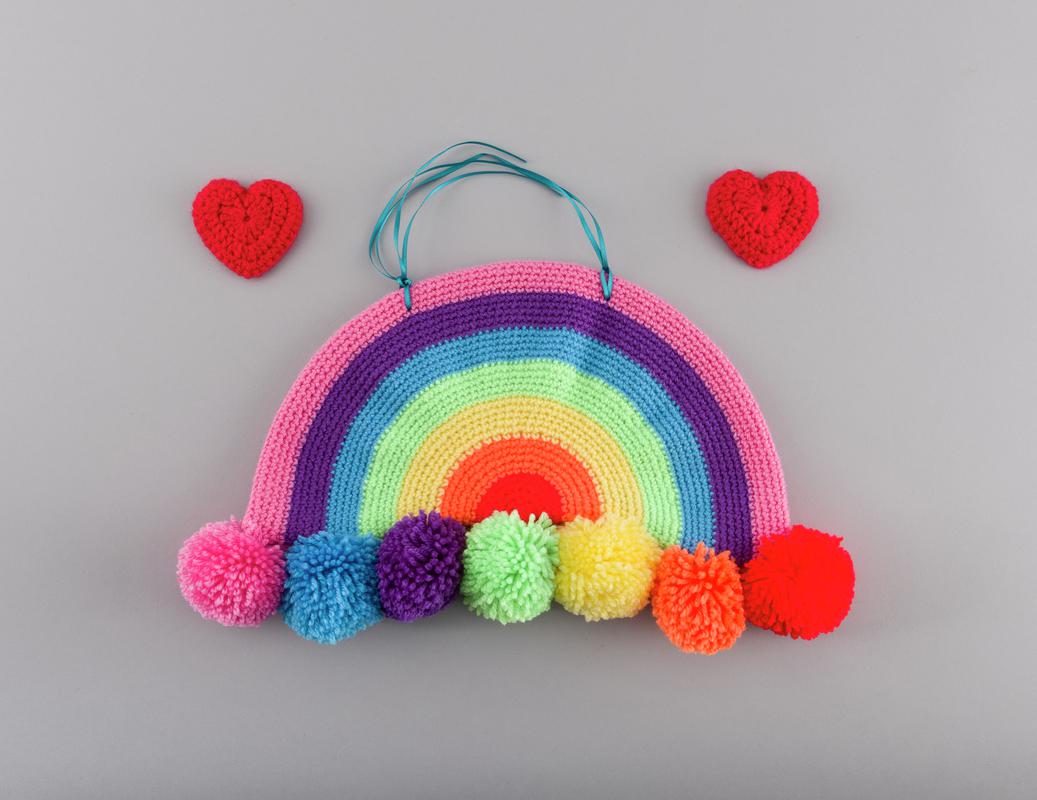 Knitted hearts (Two) and Crochet rainbow