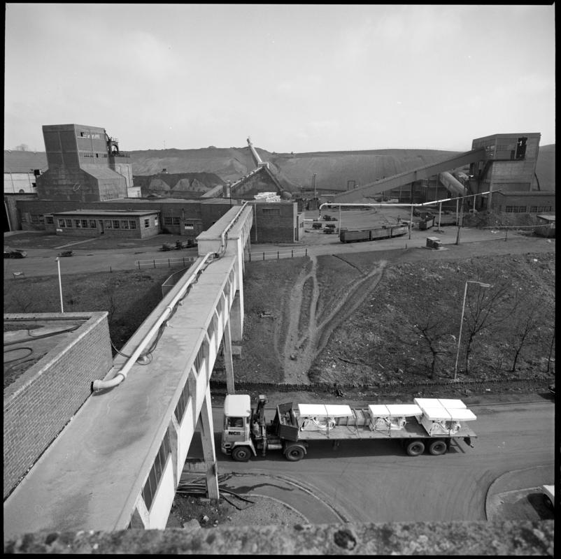 Black and white film negative showing a surface view of Cwm Colliery.