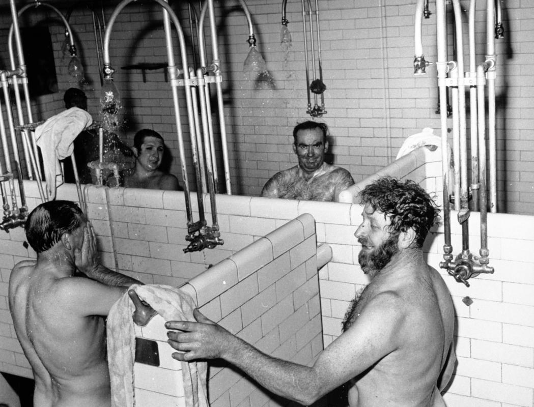 Miners showering at Bedwas Colliery
