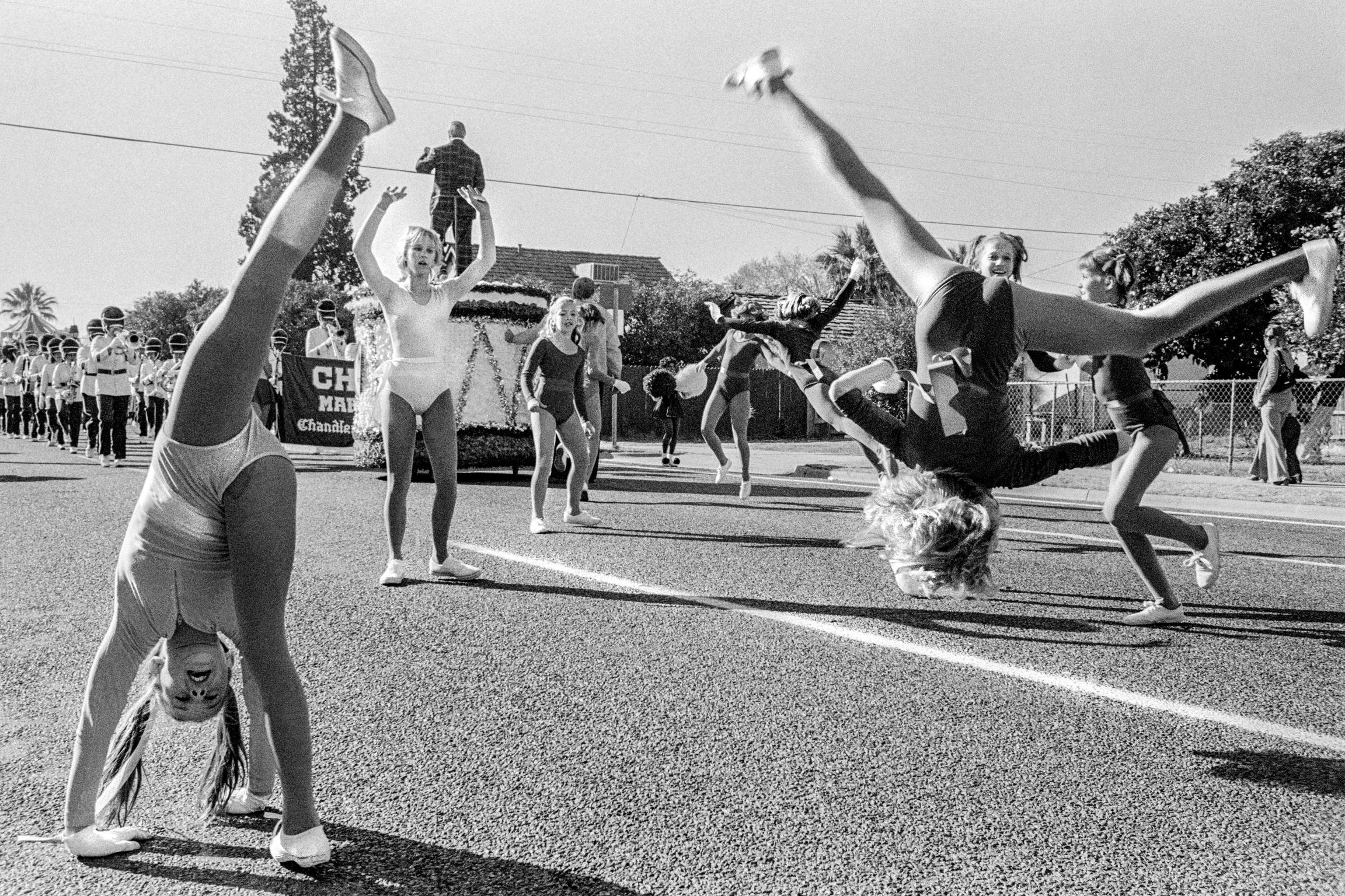 Phoenix parade. Dancers practice before the start. Phoenix, Arizona USA
