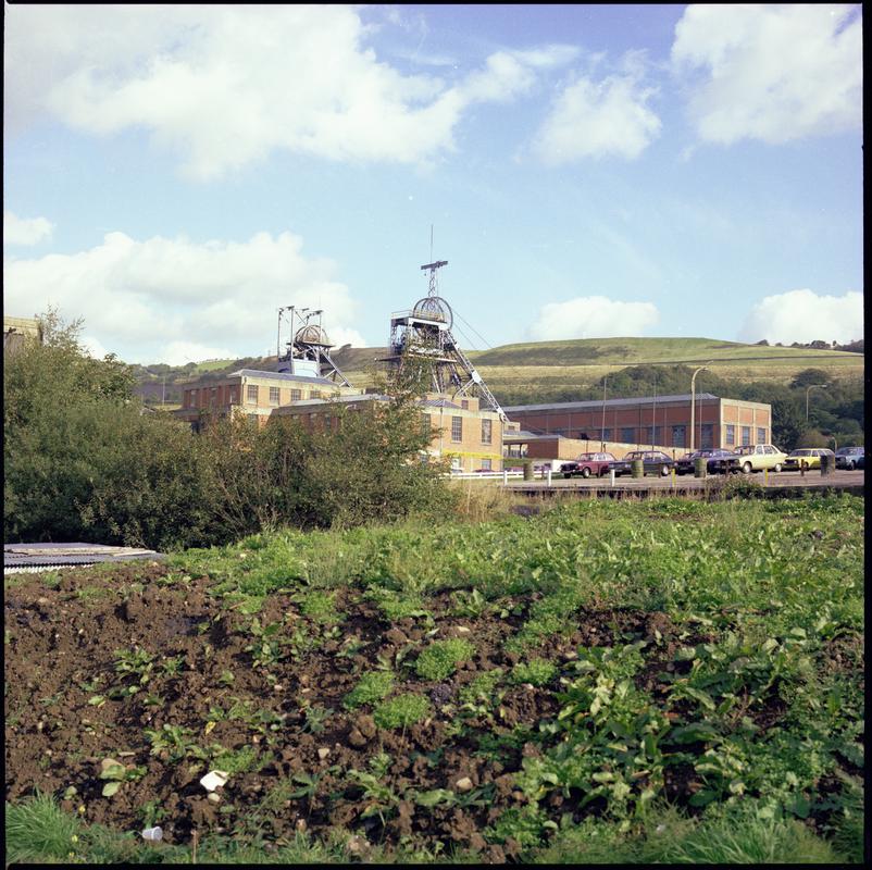 Colour film negative showing the upcast and downcast shafts, Nantgarw Colliery.  &#039;Nantgarw&#039; is transcribed from original negative bag.