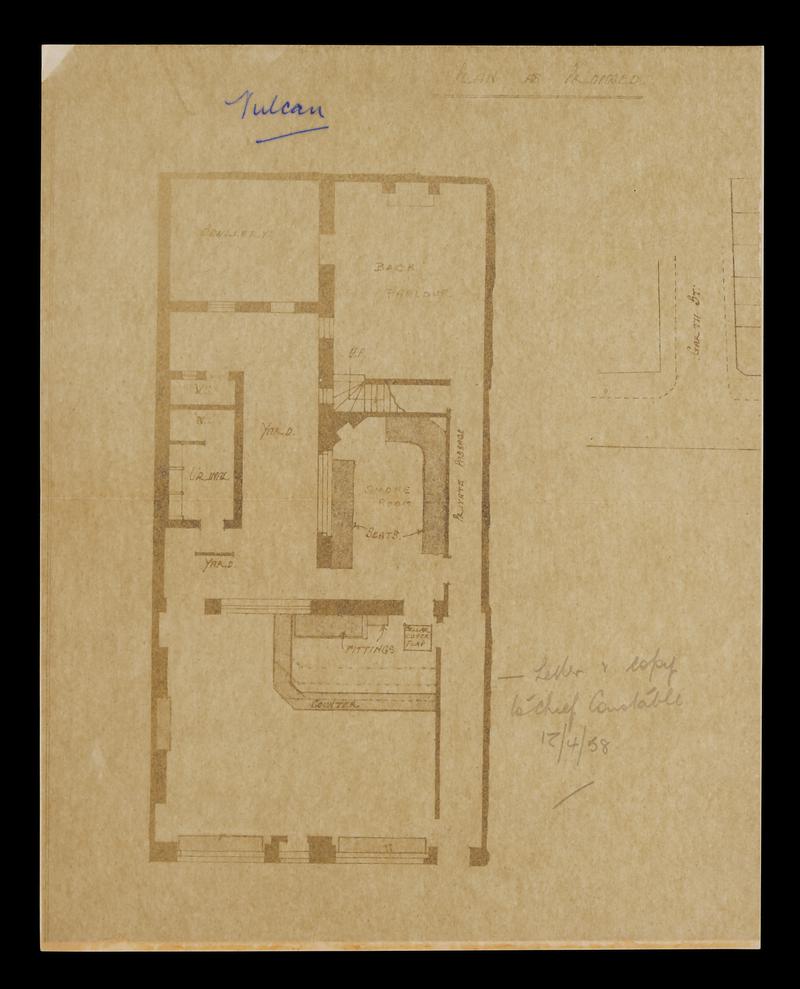 ADigital scan of architectural plans from 1941 of the Vulcan Hotel, Cardiff.