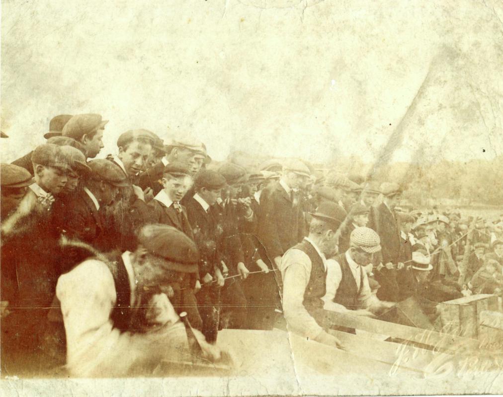 Possibly a slate splitting and dressing competition during an eisteddfod or carnival