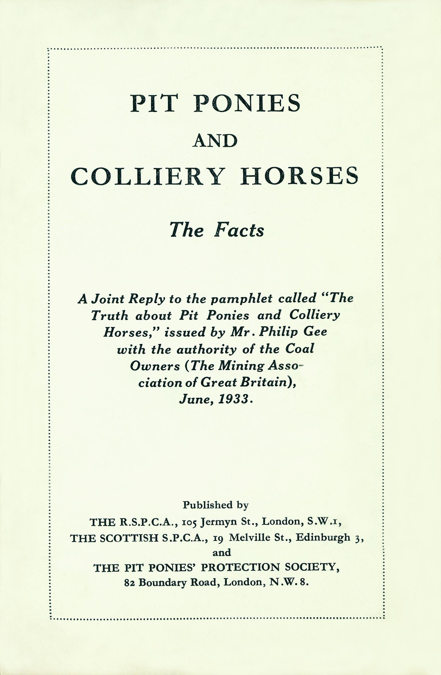 Pit Ponies and Colliery Horses The Facts (booklet)
