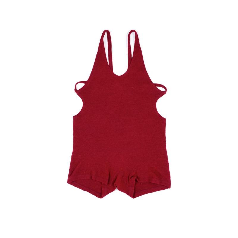 Man&#039;s maroon coloured knitted woollen bathing costume