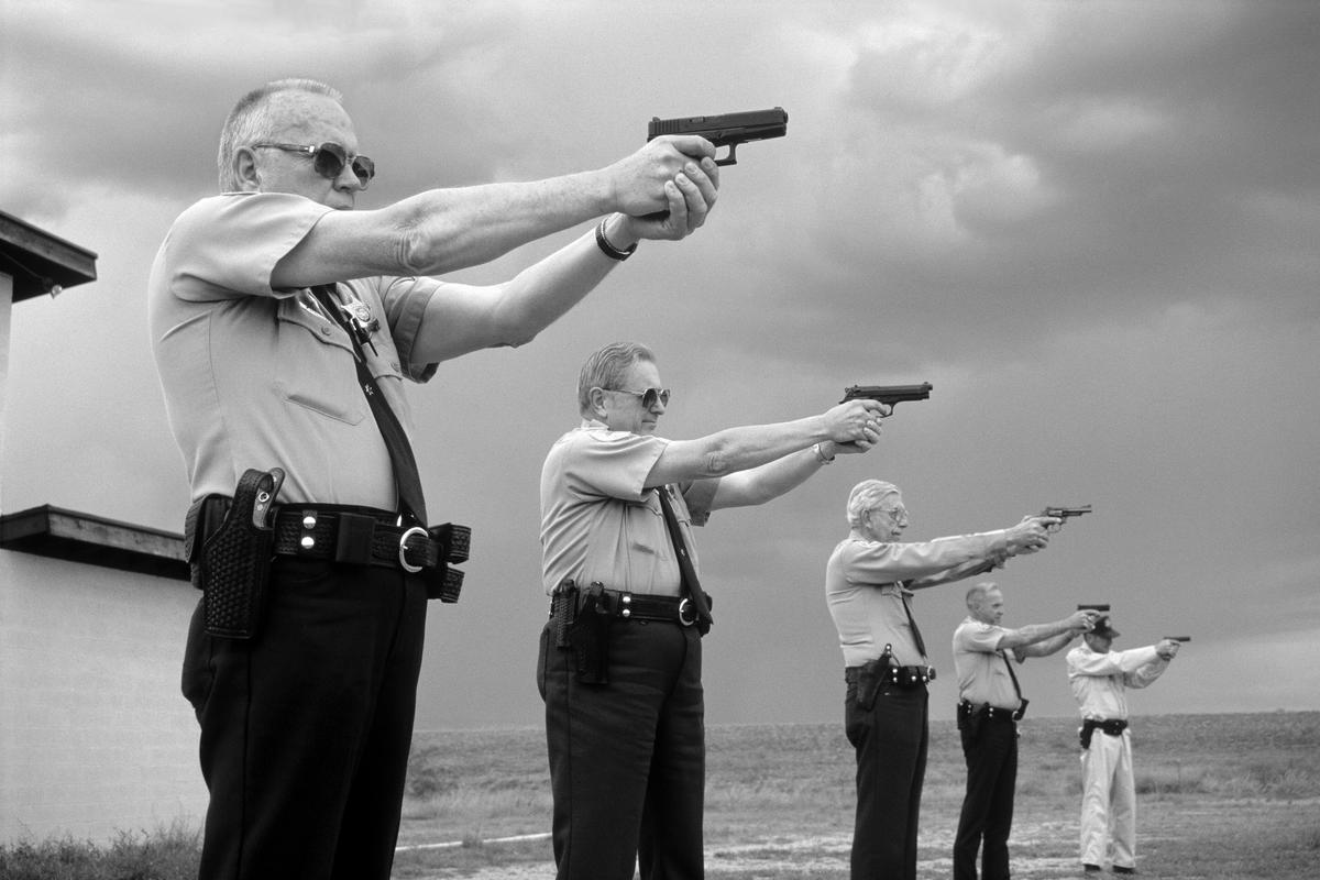 USA. ARIZONA. Sun City, Retirement members of Sheriff Posse, the police of sun city at weapons practice. 1992