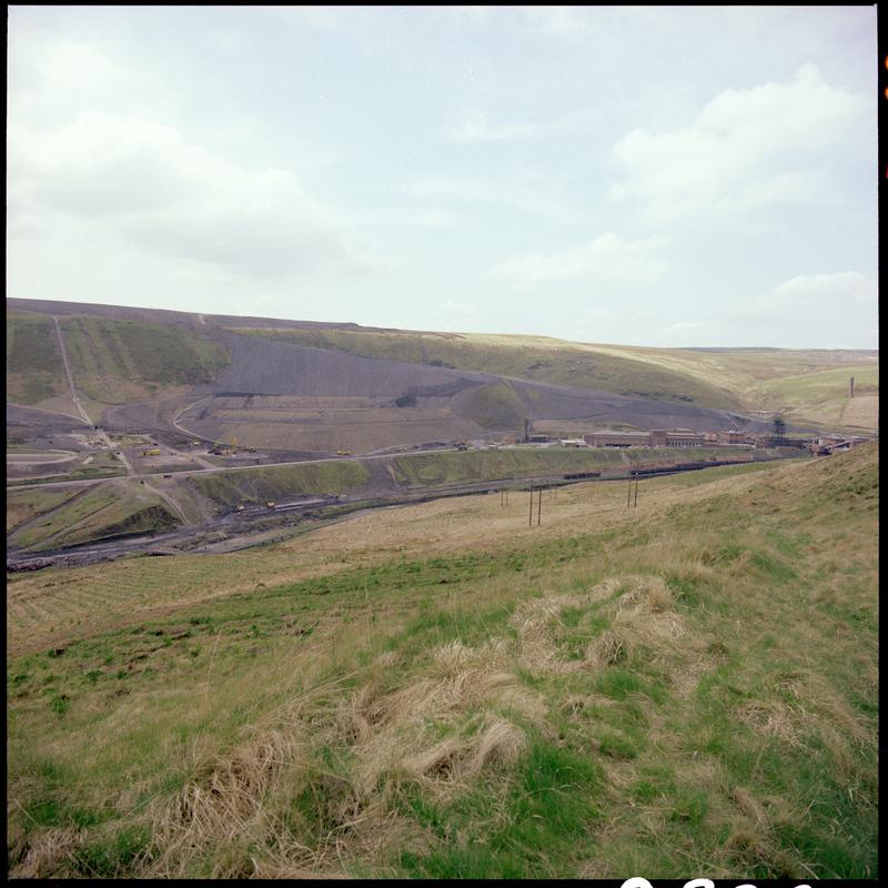 Colour film negative showing a landscape view, looking towards Maerdy Colliery.  &#039;Mardy&#039; is transcribed from original negative bag.
