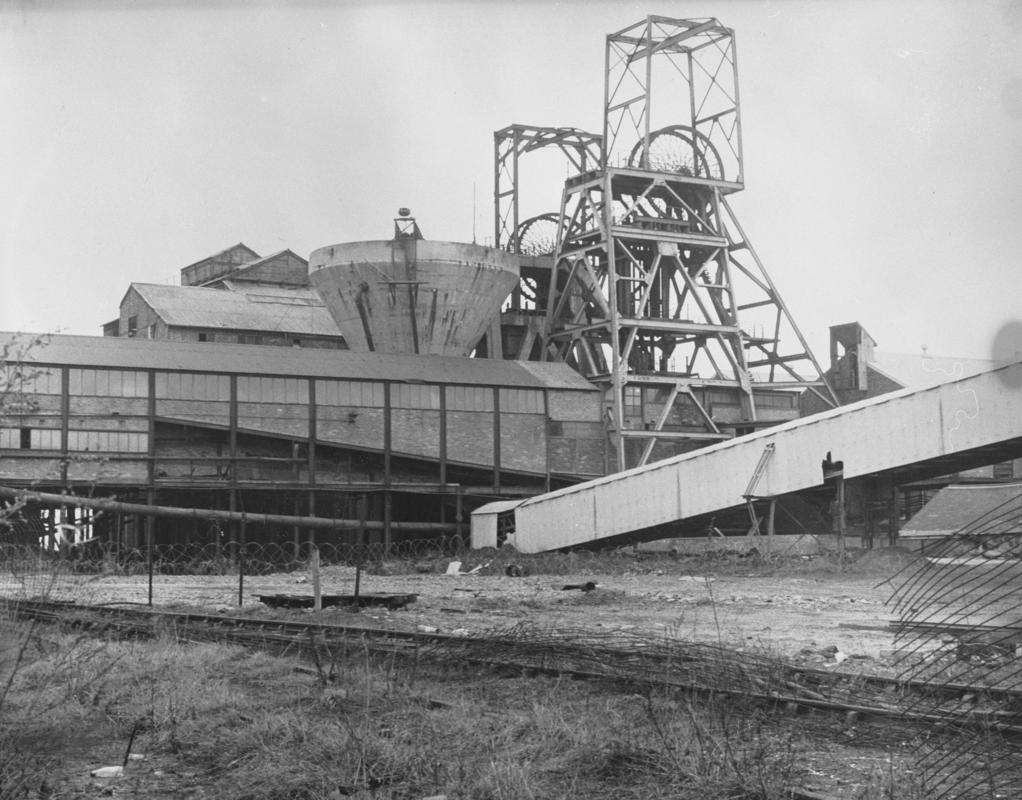 Black and white film negative of a photograph showing a general view of Hafod Colliery 1969.