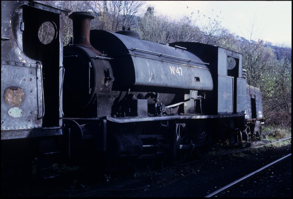 Colour film slide showing a locomotive at Celynen South Colliery, December 1971.