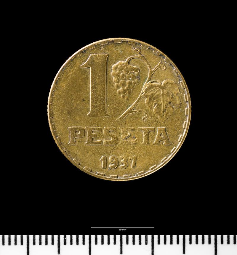 Spanish Republic one pesata coin 1937.