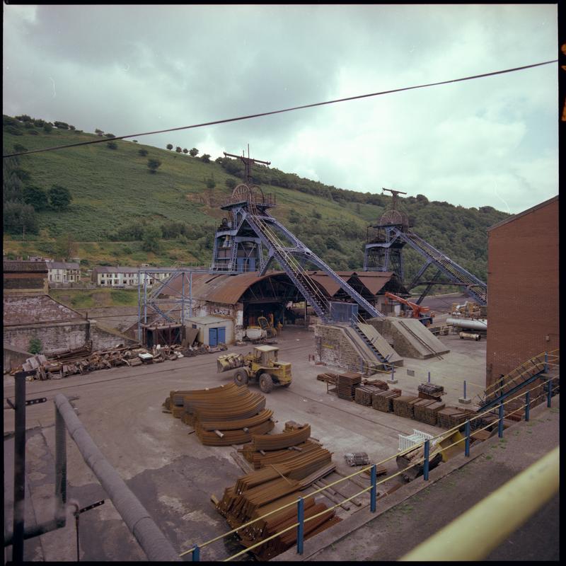 Colour film negative showing the upcast and downcast shafts, Six Bells Colliery.  &#039;Six Bells&#039; is transcribed from original negative bag.