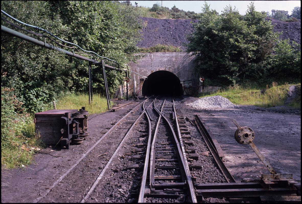 Colour film slide showing the entrance to Blaengwrach Mine, 1977.  A black and white negative of this image is accessioned as 2009.3/472.