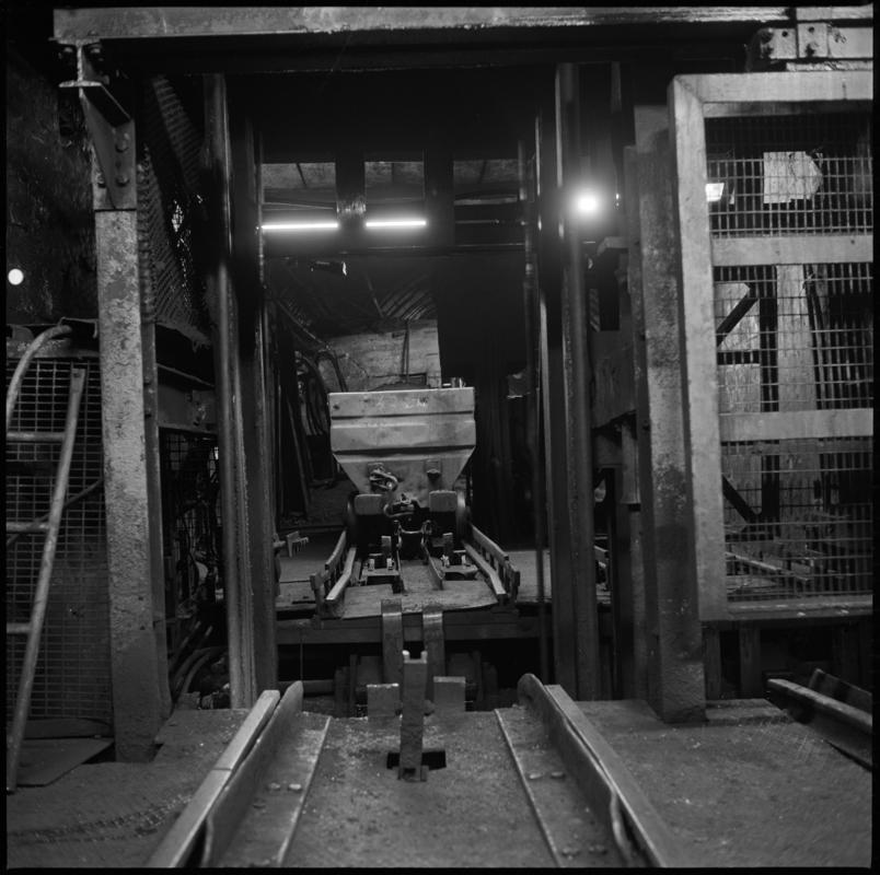 Black and white film negative showing pit bottom, Wyndham Colliery. &#039;Wyndham&#039; is transcribed from original negative bag.