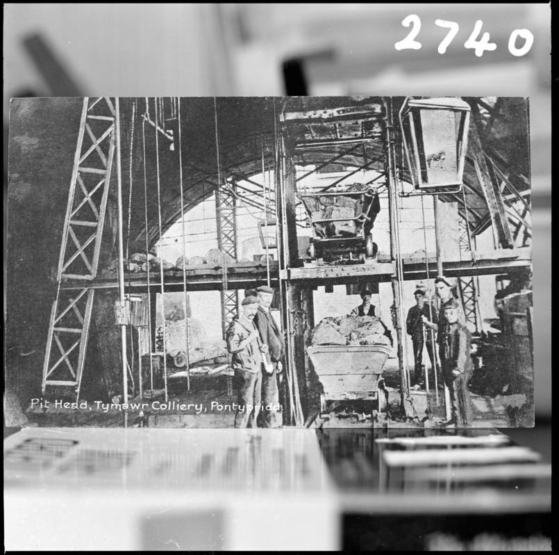 Black and white film negative of a photograph showing the pit head, Tymawr Colliery 1910.  &#039;Ty Mawr&#039; is transcribed from original negative bag.