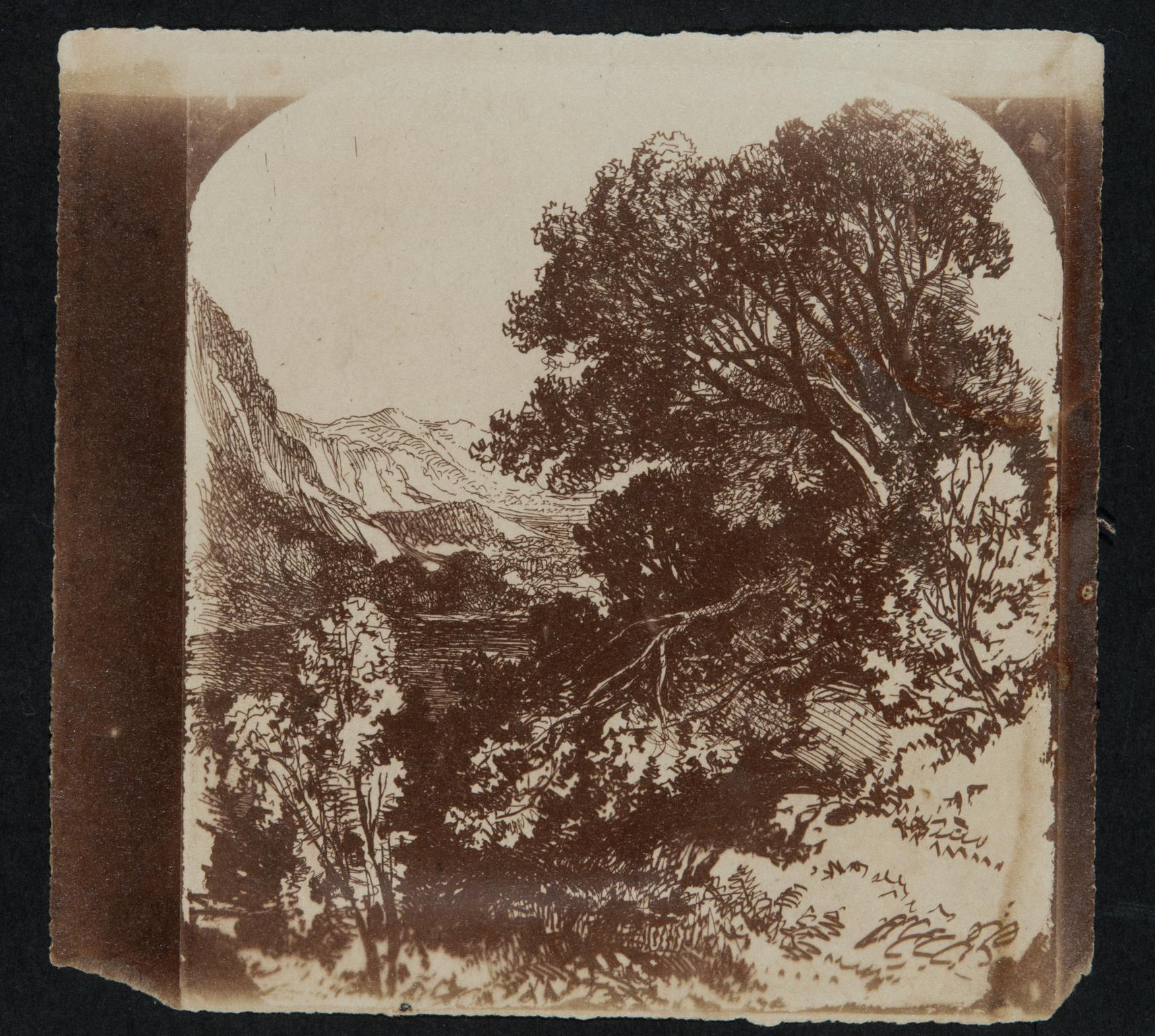 Drawing of a valley, photograph