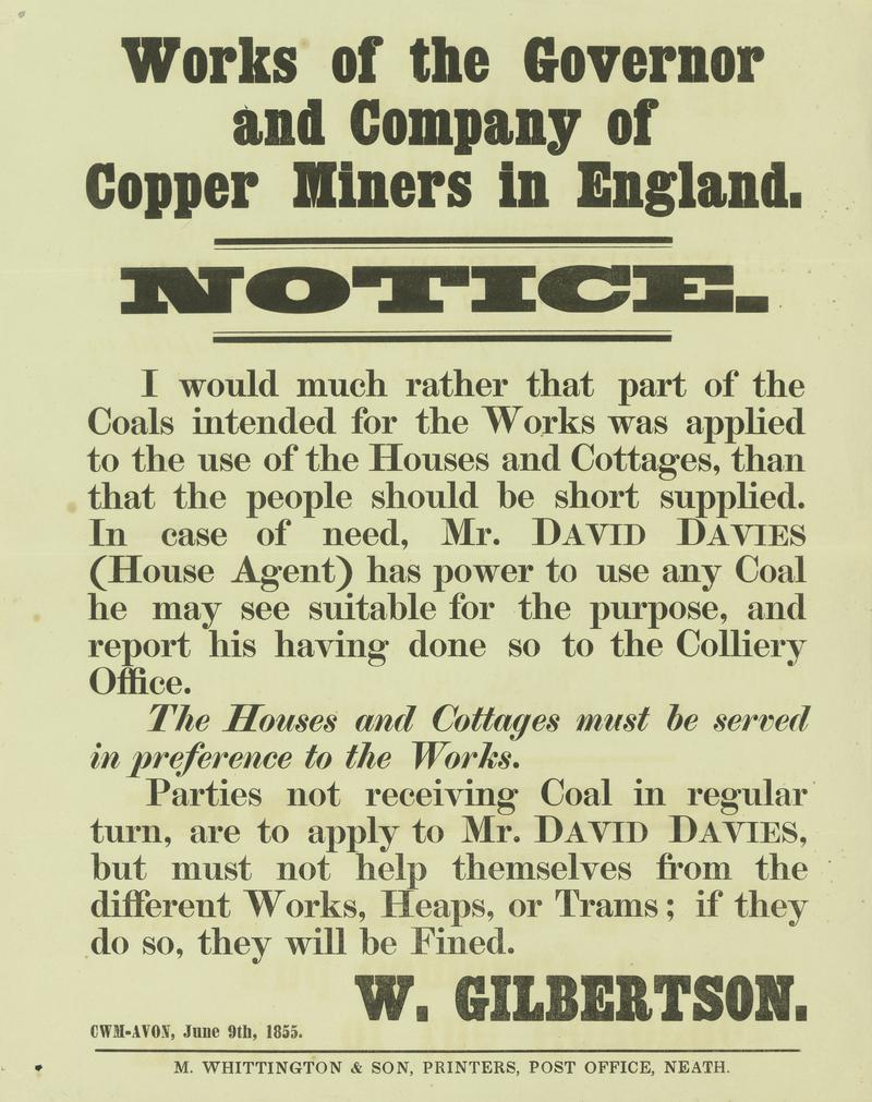 Cwmavon copper works, notice