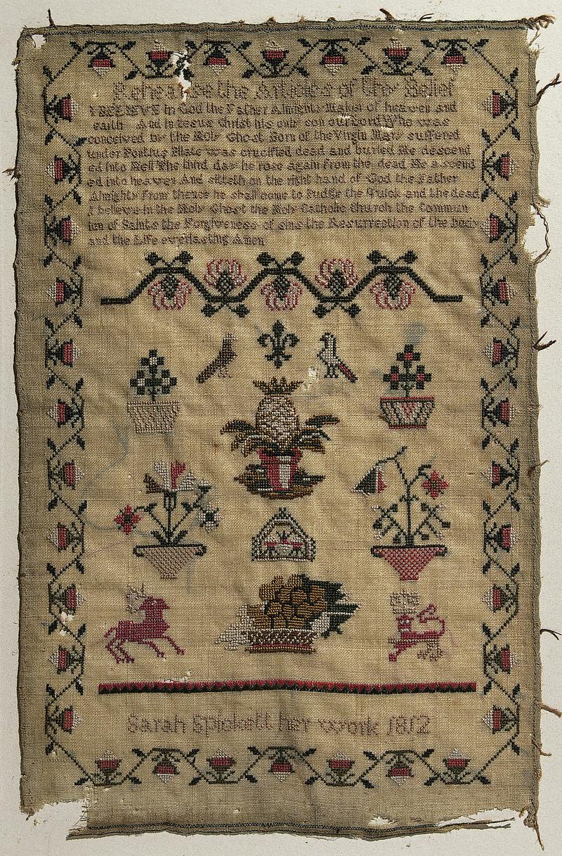 Sampler (Biblical Verse &amp; Motifs), made in Rhoose, 1812