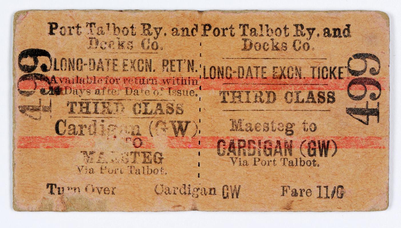 Port Talbot Railway &amp; Docks Company ticket (front)