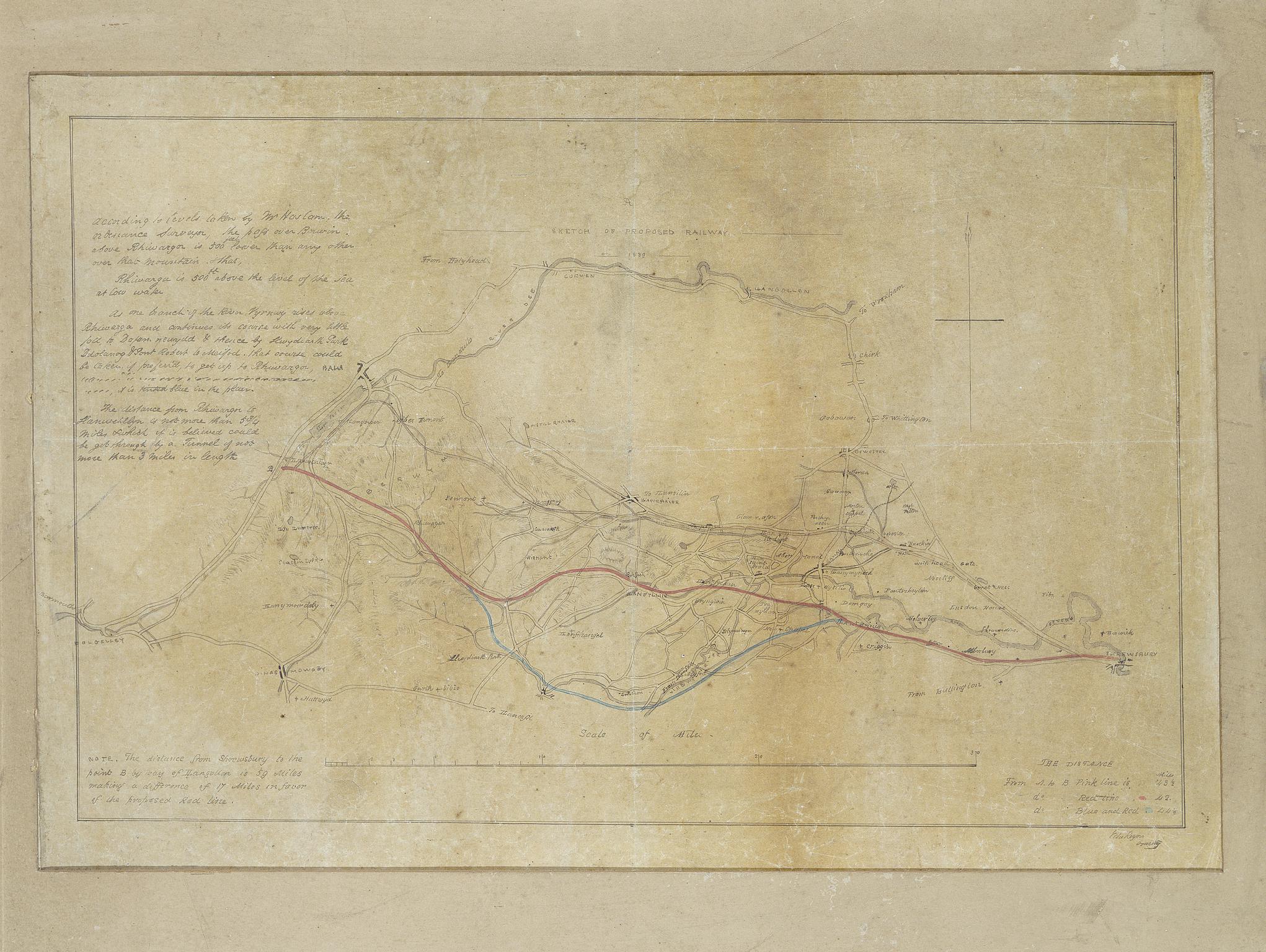 A Sketch of Proposed Railway, 1889, Shrewsbury to Llanuchllyn (map)