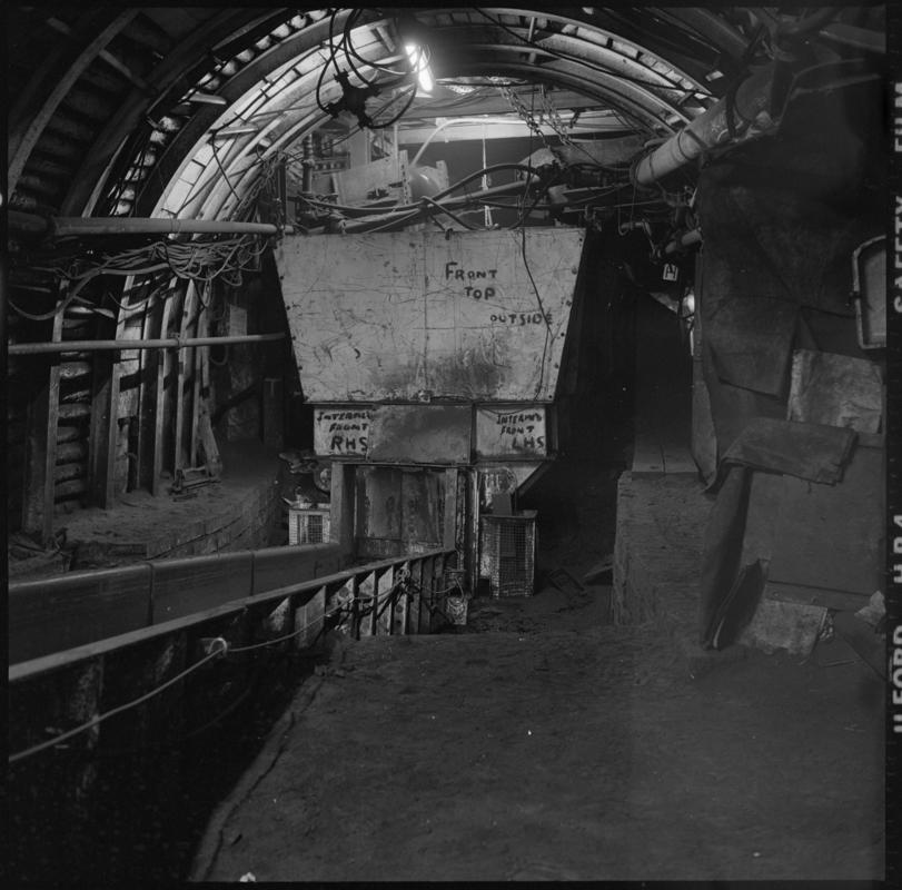 Black and white film negative showing a possible underground bunker, Abercynon Colliery, 1978.  &#039;Abercynon 1978&#039; is transcribed from original negative bag.