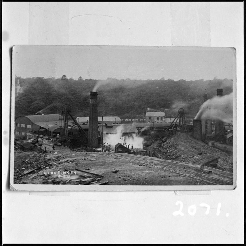 Black and white film negative of a photograph showing a general surface view of Lightmoor Colliery.  &#039;Lightmoor&#039; is transcribed from original negative bag.