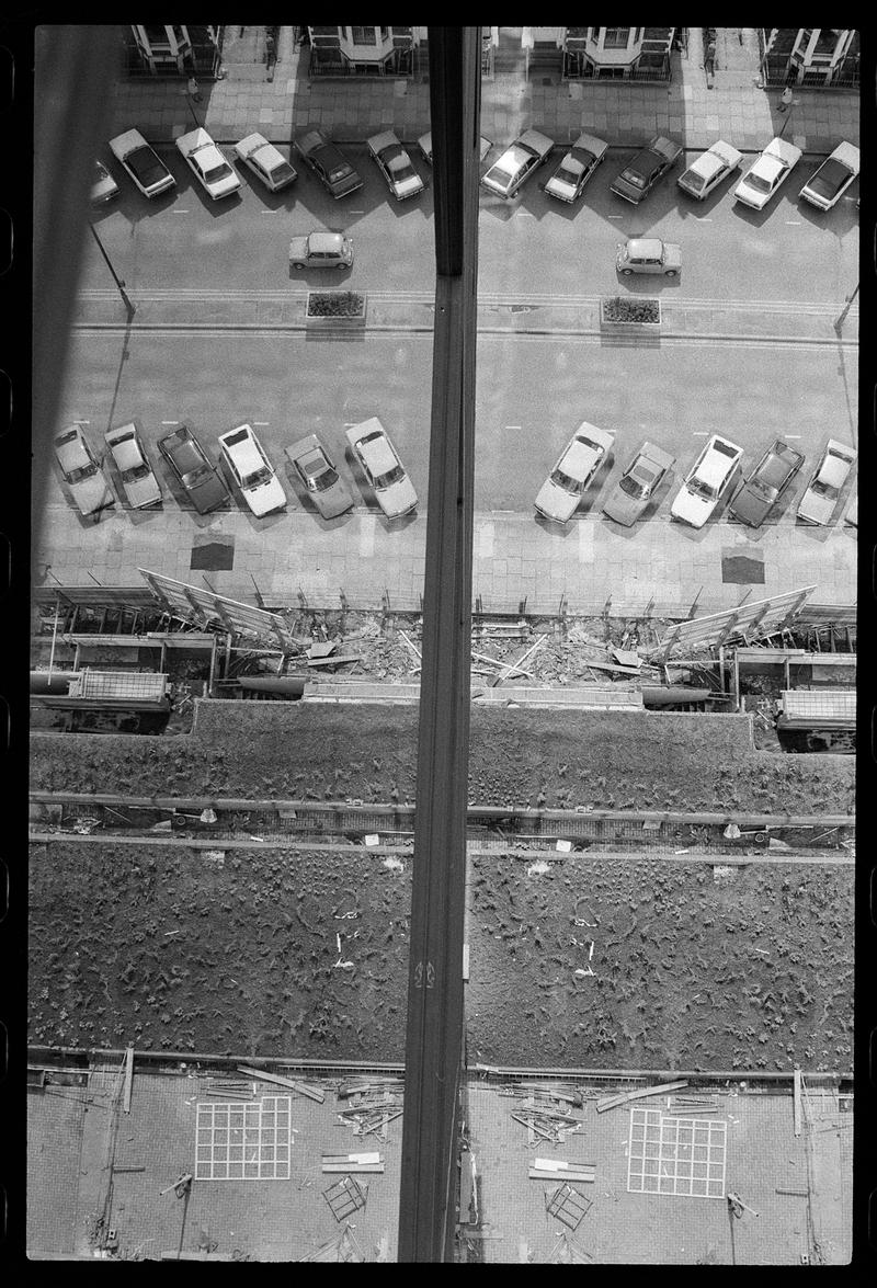 View of cars parked in Churchill Way, from top of a building.