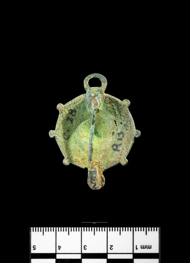 Roman copper alloy disc brooch, enamelled
