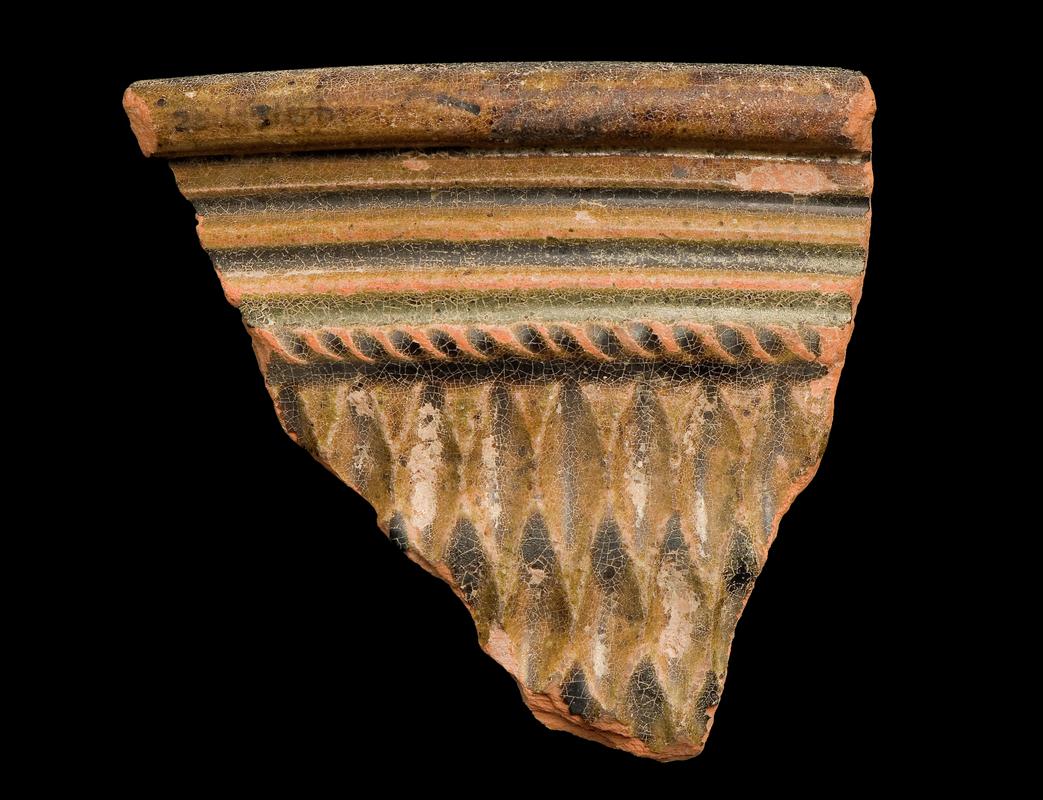 pottery bowl sherd, green glazed