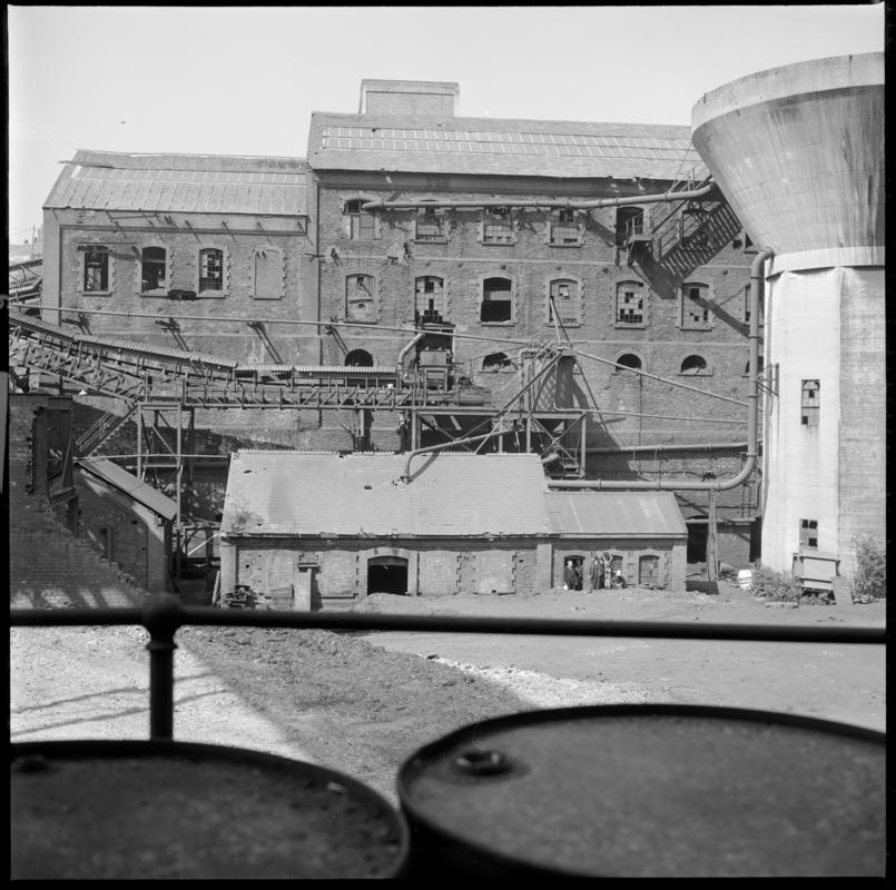Black and white film negative showing Bargoed Colliery washery 20 May 1977.  &#039;Bargoed washery 20 May 1977&#039; is transcribed from original negative bag.