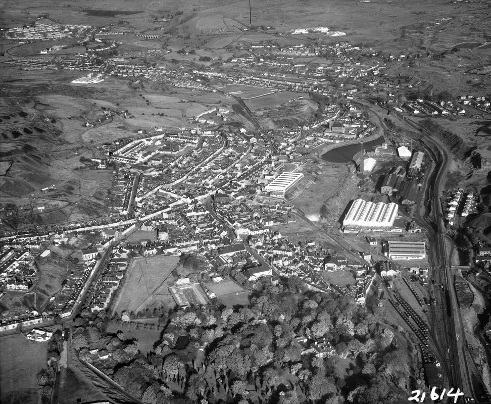 Aerial view of Tredegar showing Bedwellty House