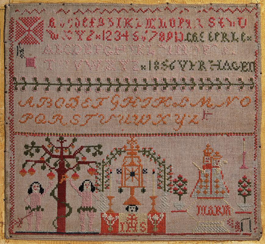 Sampler (motifs &amp; alphabet), made in Belgium, 1856