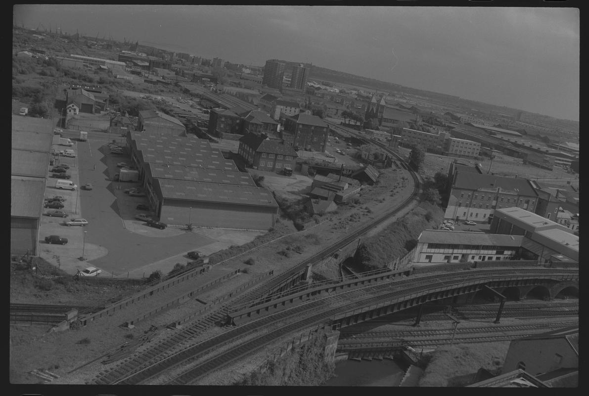 Cardiff Docks from top of building on Churchill Way, Cardiff.