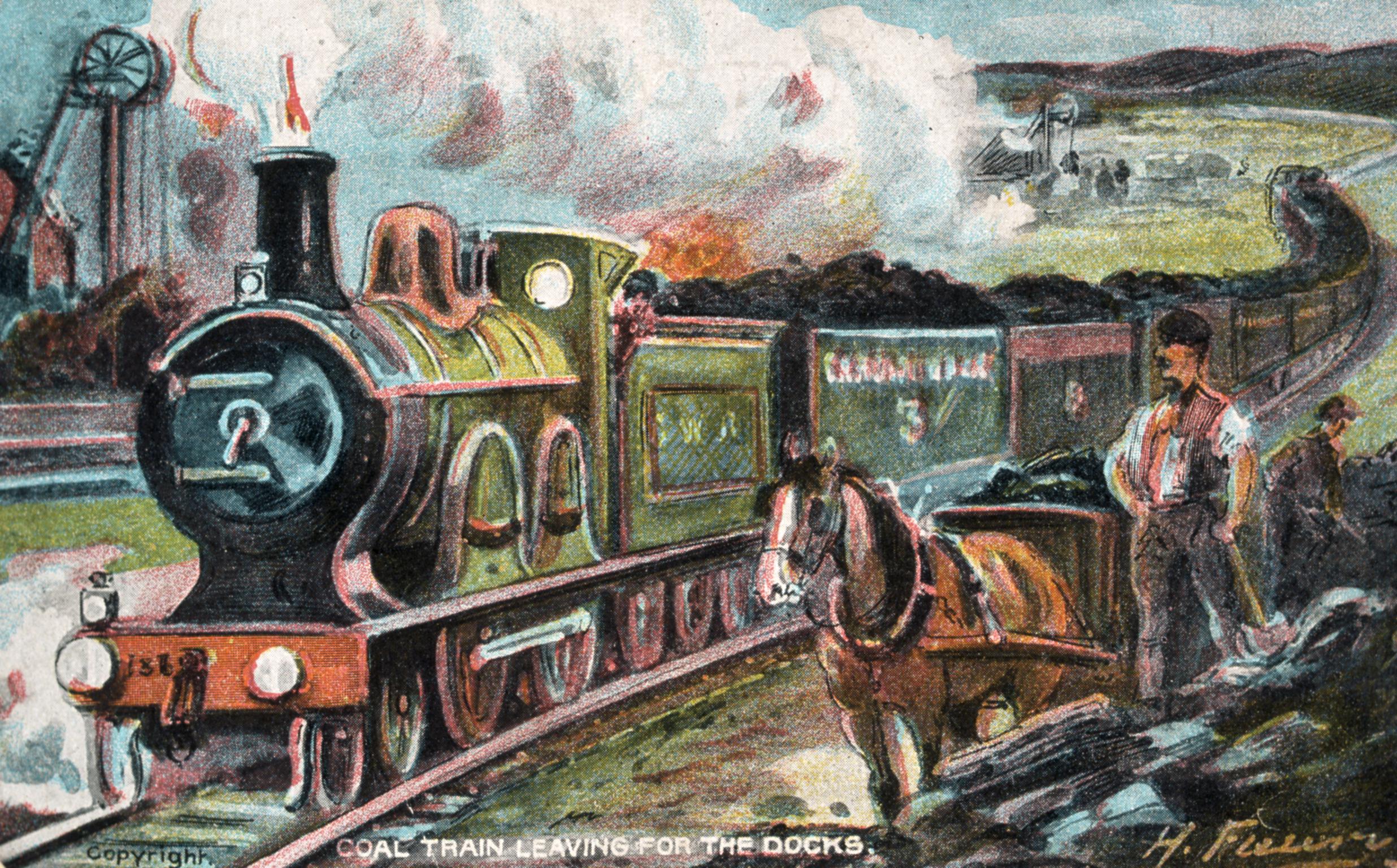 Coal Train Leaving for the Docks (postcard)