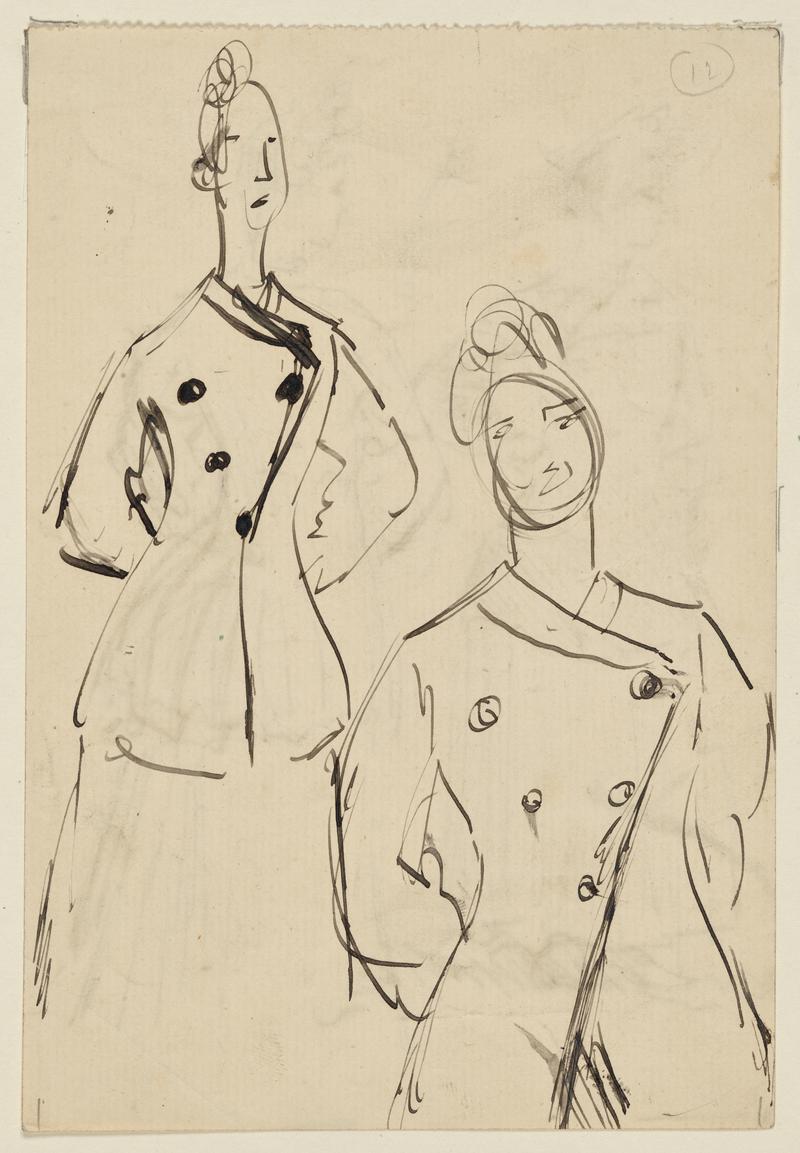 Two Sketches of a Standing Woman wearing a Coat