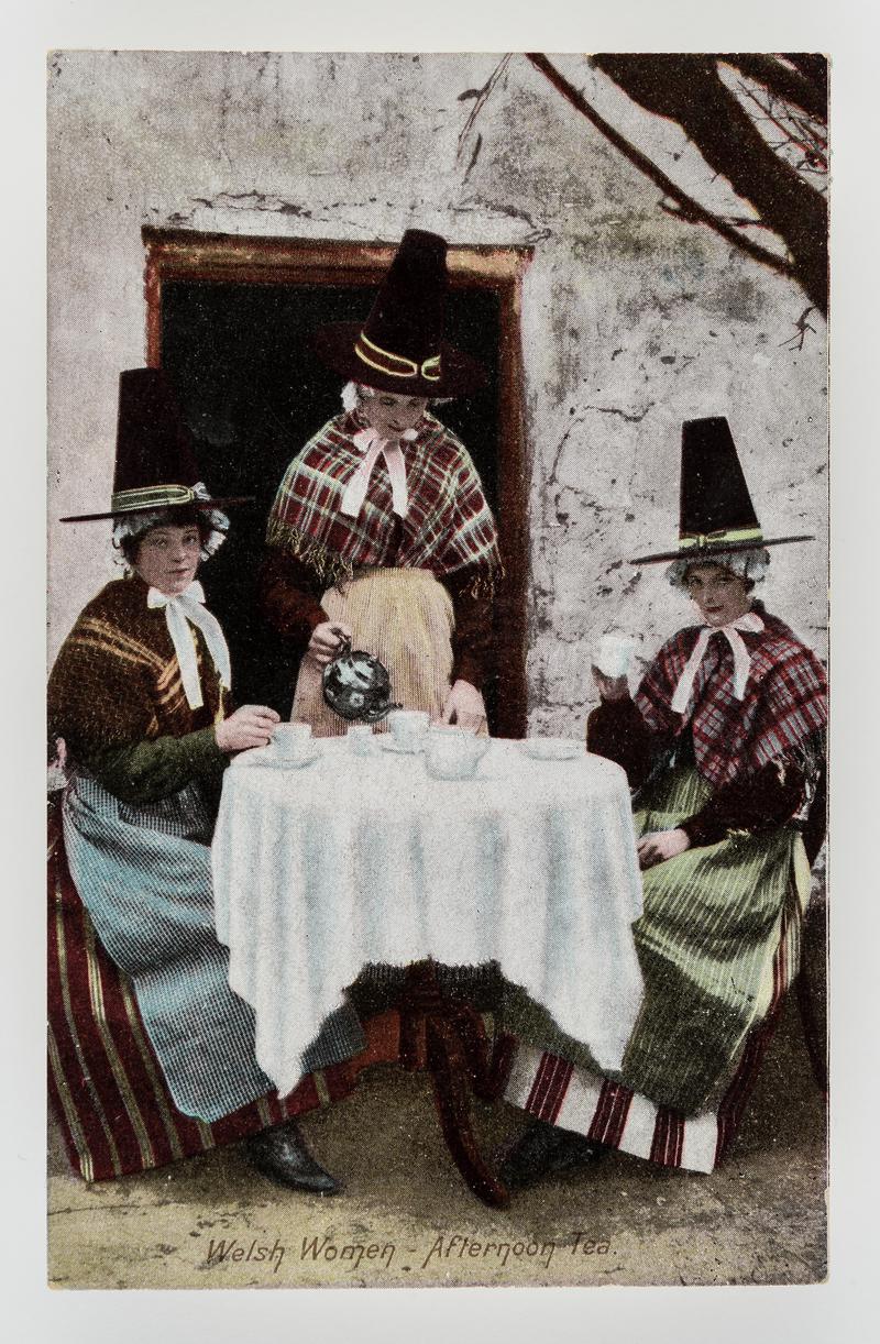 3 Welsh women taking afternoon tea.