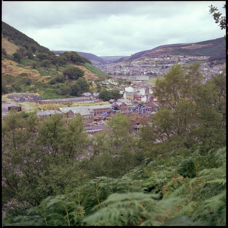 Colour film negative showing a view towards Six Bells Colliery.  &#039;Six Bells&#039; is transcribed from original negative bag.
