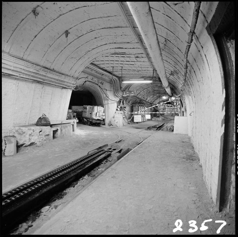 Black and white film negative showing an underground junction at Merthyr Vale Colliery, 2 July 1981.  &#039;2 Jul 1981&#039; is transcribed from original negative bag.