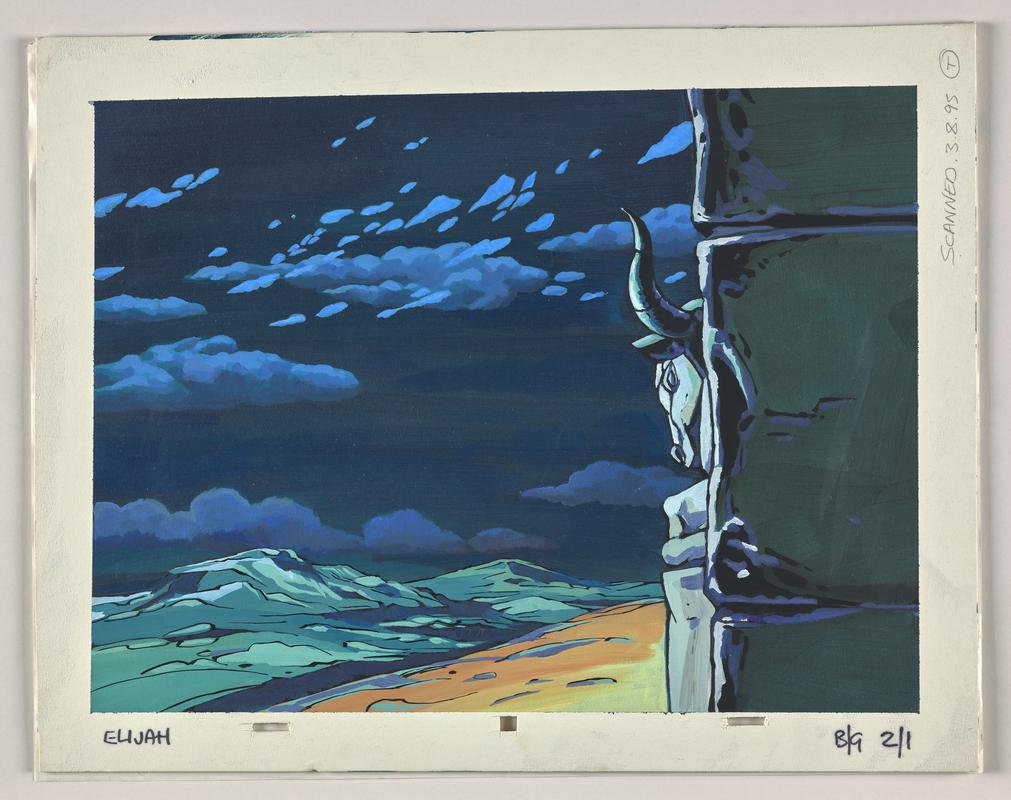 Background animation production artwork from episode Elijah in series &#039;Testament: The Bible in Animation&#039;.