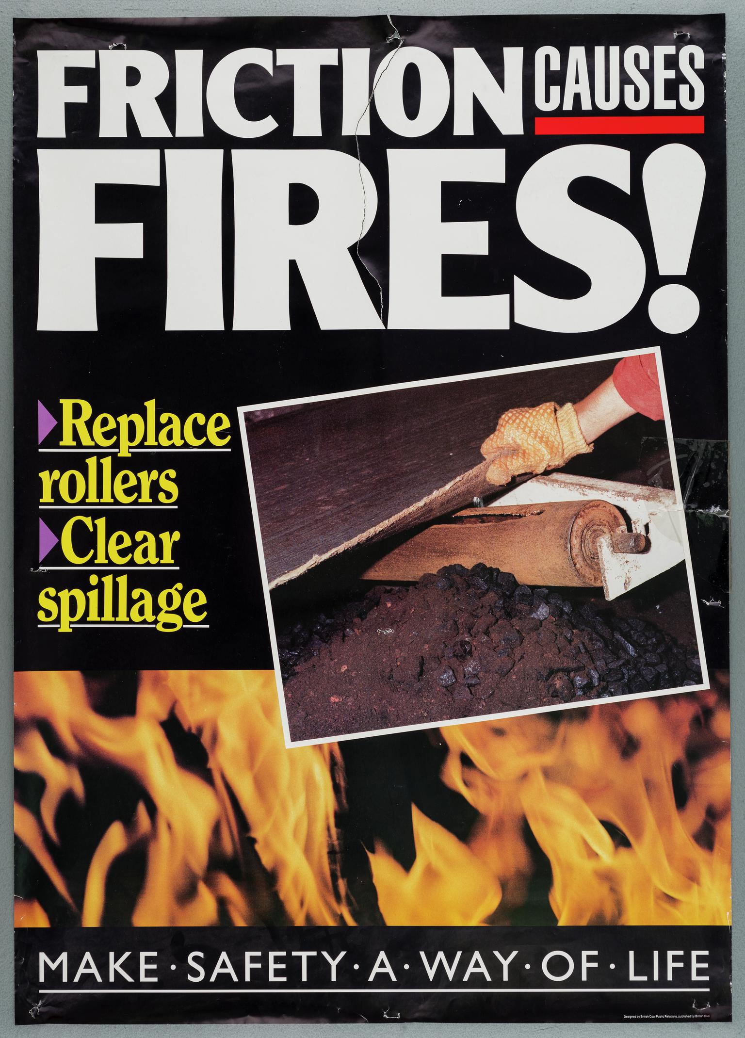 N.C.B. safety poster "Friction causes fires!"