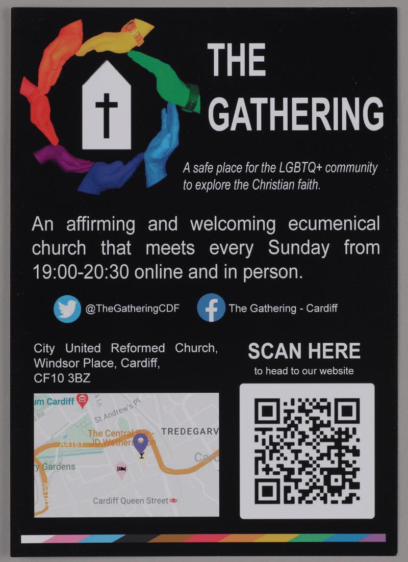 Leaflet &#039;The Gathering. A safe place for the LGBTQ+ community to explore the Christian faith&#039;.