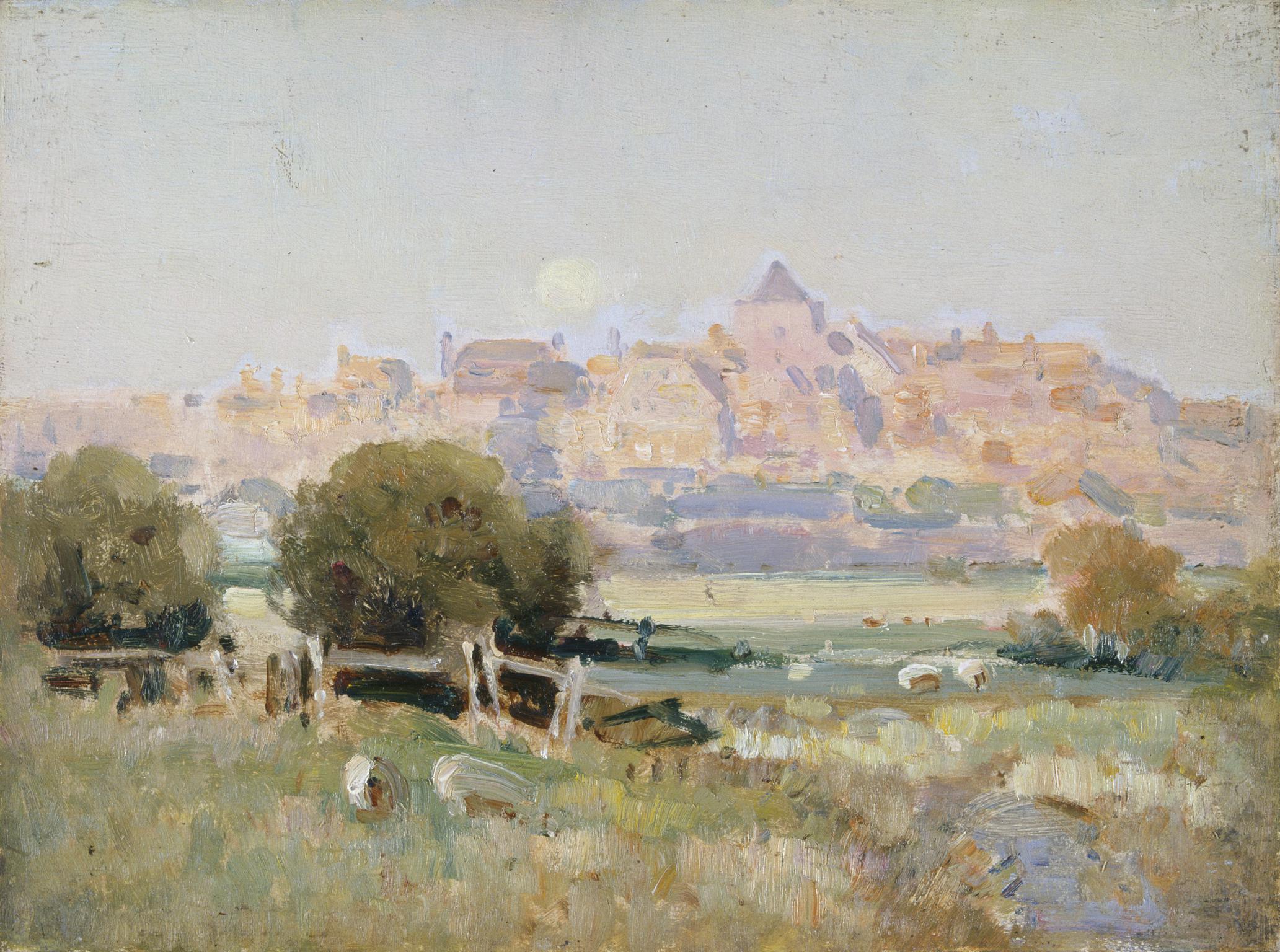 Landscape with village, painting