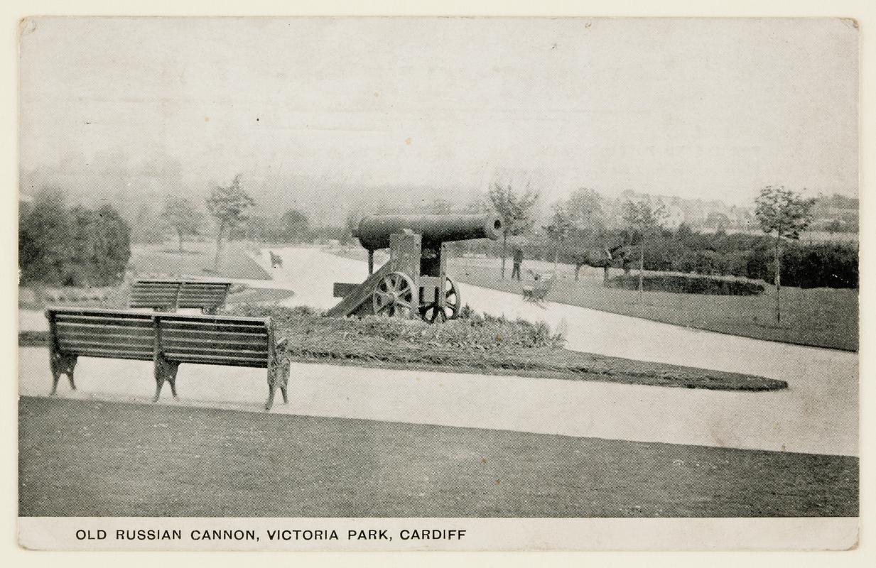 Photograph of an old Russian cannon in Victoria Park, Cardiff