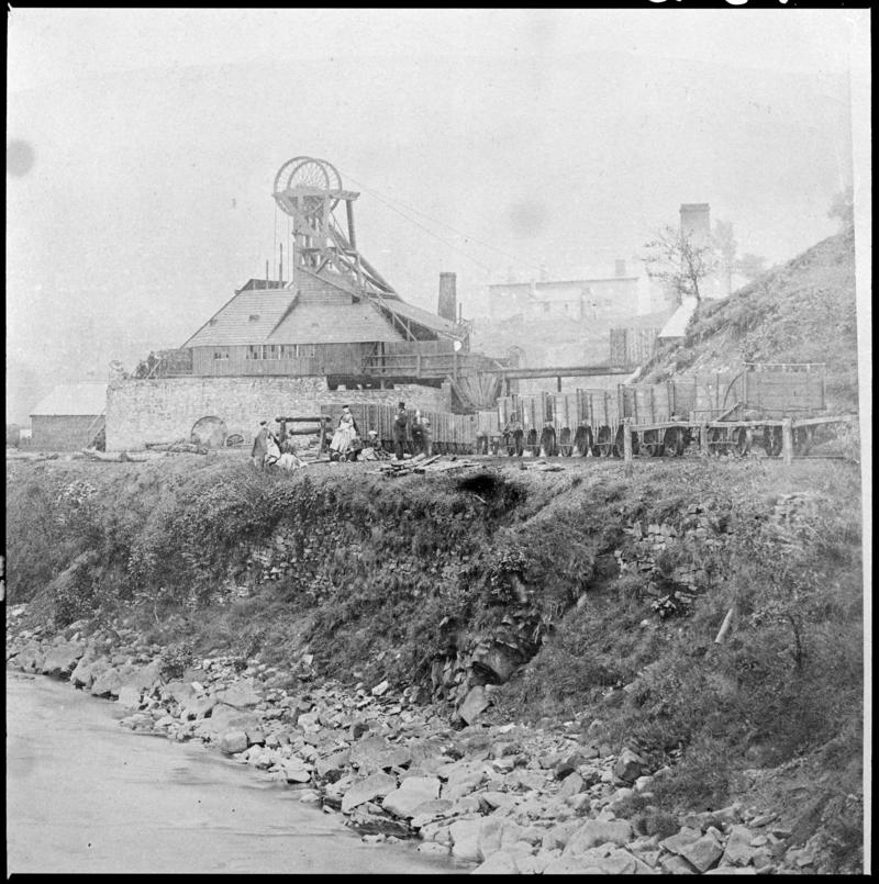 Black and white film negative of a photograph showing a general surface view of Cymmer Colliery, 1860.   &#039;Cymmer&#039; is transcribed from original negative bag.  Appears to be identical to 2009.3/1633.