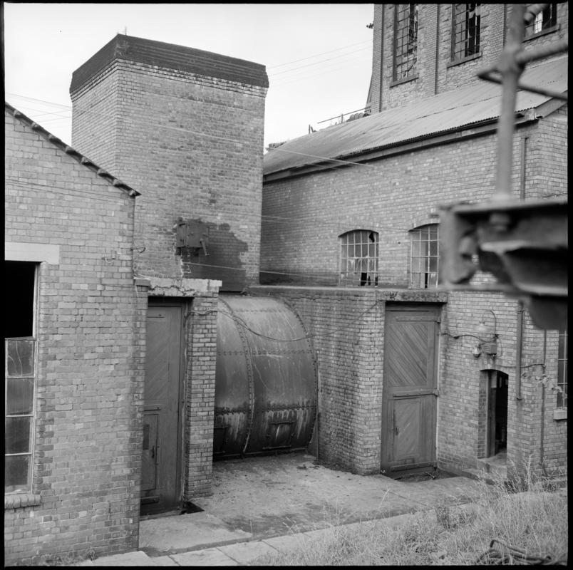 Black and white film negative showing Celynen North Colliery buildings, 11 October 1975.  &#039;Celynen North 11 Oct 1975&#039; is transcribed from original negative bag.